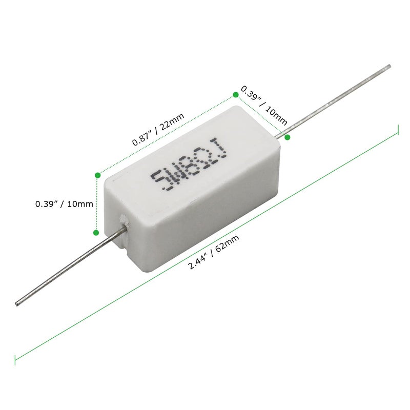 Dimlove Cement Resistor,10 PCS 5W 5% Axial Lead Wire Resistor White Wound Fixed Ceramic Cement Resistors Wirewound Cement Power Resistors Flame Heat Moisture Resistance Precharge Horizontal Resistors (5W 8ΩJ) - Image 3